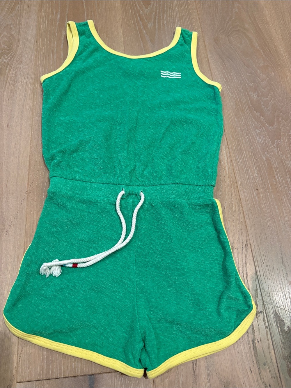 Sol Angeles Girls Size 8 Green Tank Romper with Yellow Trim.